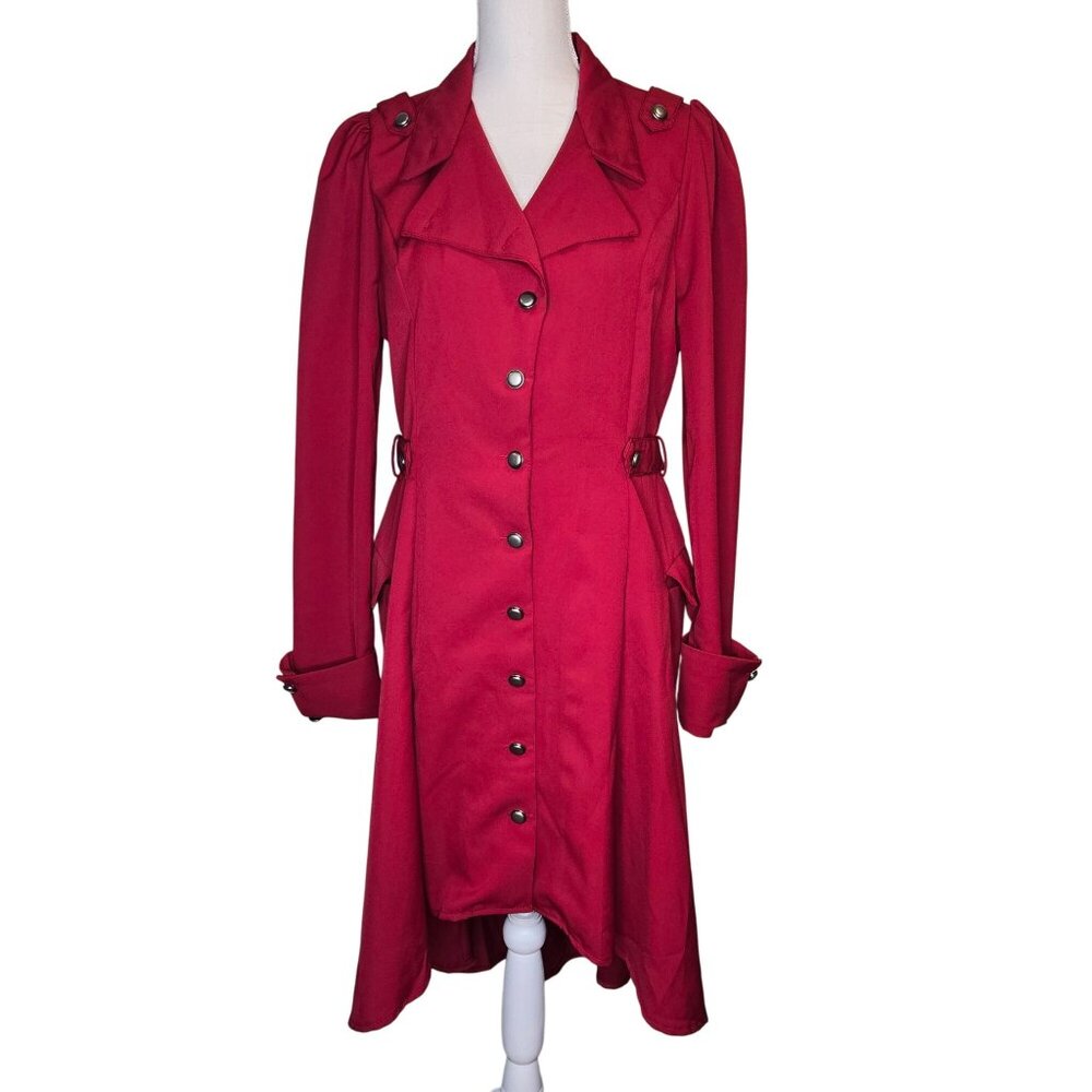 Vintage Inspired Red Victorian Steampunk Gothic Trench Coat Jacket Women's Large